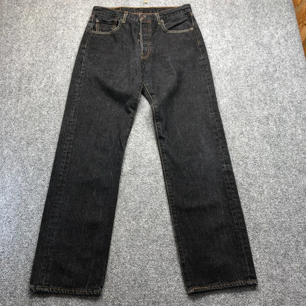 Levis 501 Original Fit Black Denim Button Fly Straight Leg Jeans Mens 34x36
